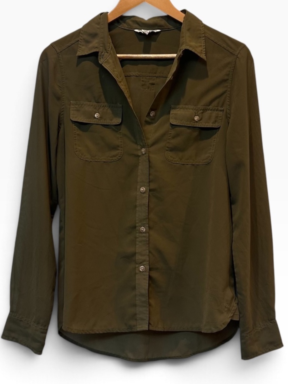 American Eagle Olive Green Button Down Utility Shirt Women’s S Long Sleeve Pocke